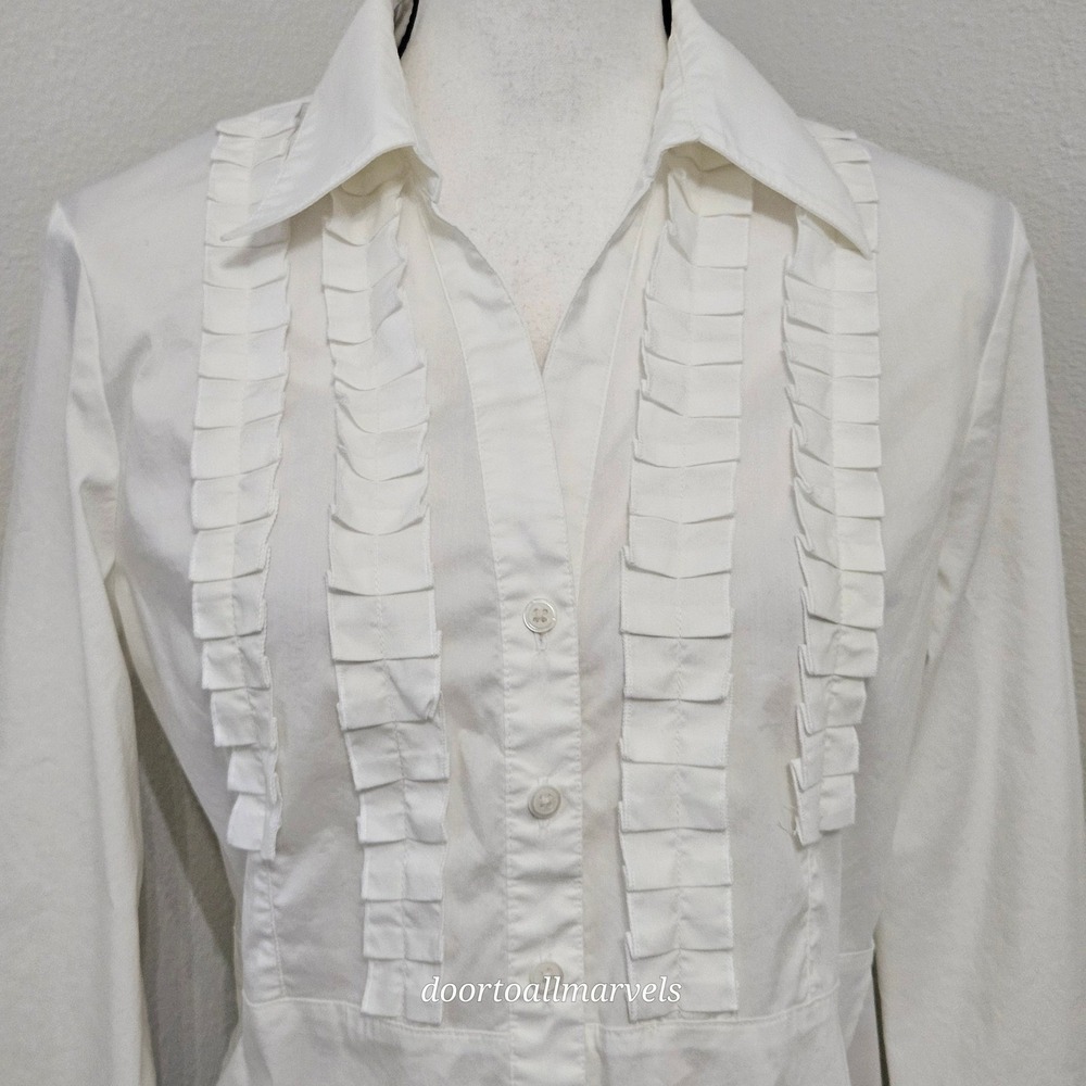 Rafaella Shirt Pleated Front Ruffles sz 10 Long Sleeve Preppy Academia Twee